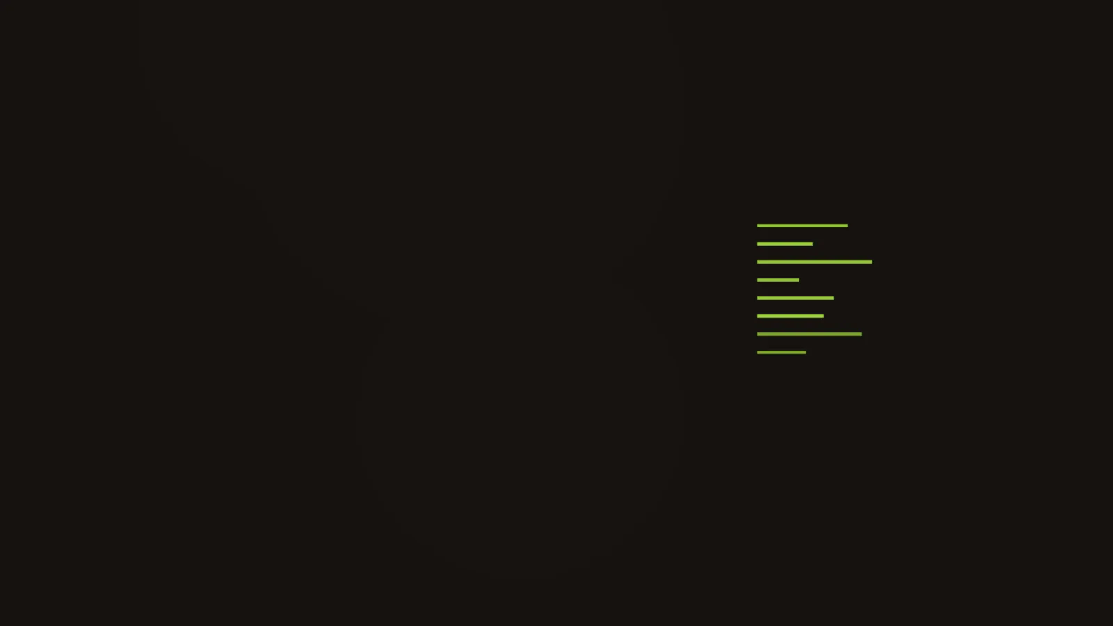 Abstract dark composition with a cluster of short lime ledger lines
